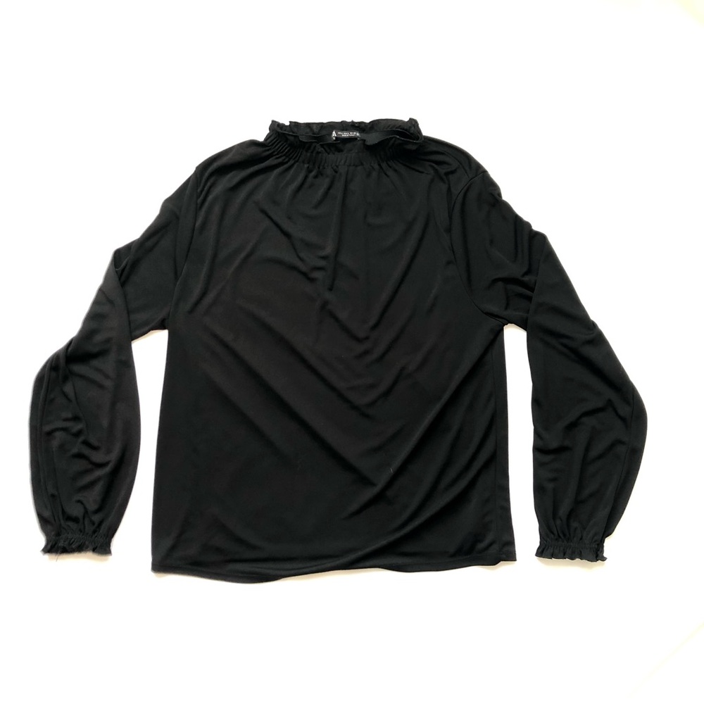 Zara Frill Neck Long Sleeve Shirt Women’s Large Black Goth Emo Wednesday